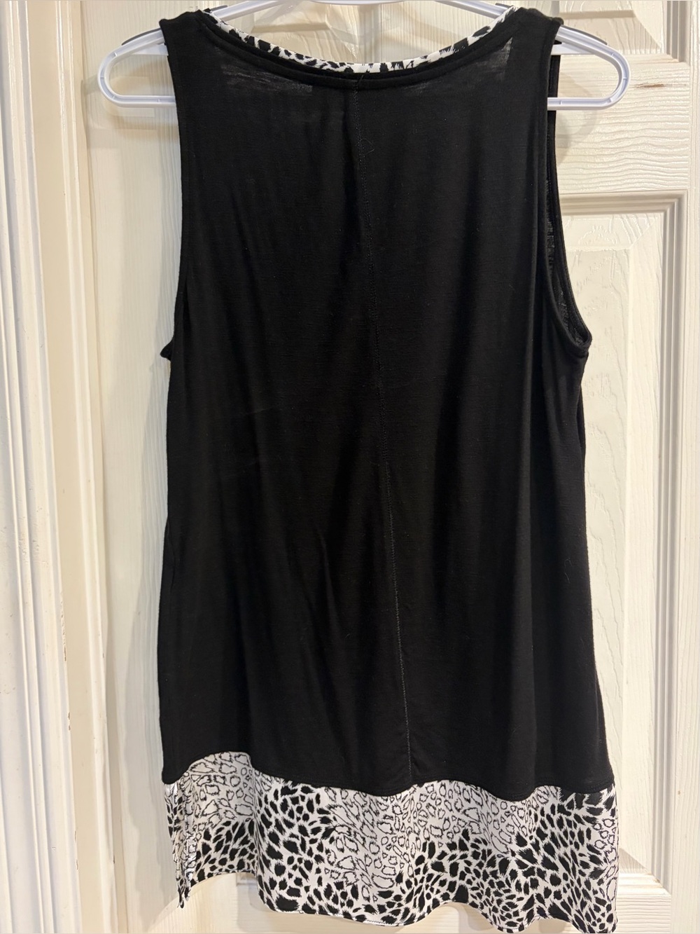 White House Black Market Black Tank with Black-and-White Animal Print Hem